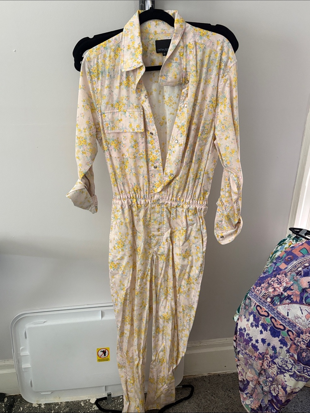 Light Yellow Floral Utility Jumpsuit Dress - Women